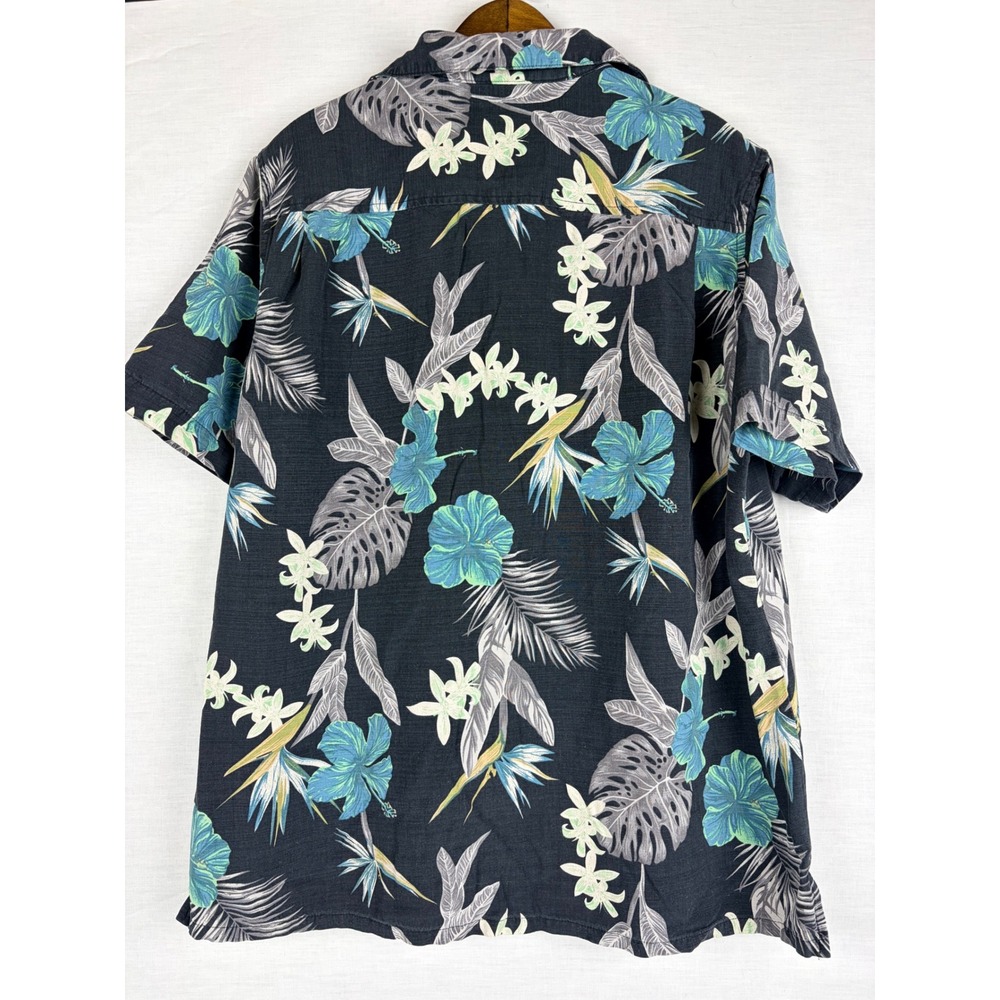 Island‎ Republic Mens XL Silk Tropical Floral Hawaiian Camp Shirt Blue Black - Picture 10 of 10
